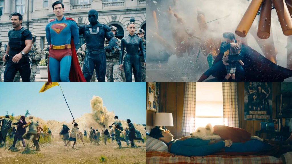 A collection of images from James Gunn's Superman film (2025).