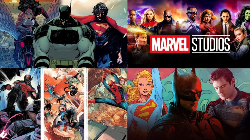 A collection of superhero related images from modern comic books and films.